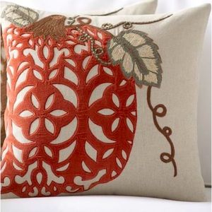 Potter Barn Velvet Pumpkin Applique Pillow Pair